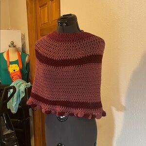 Handmade Crochet Poncho in Burgundy and Maroon